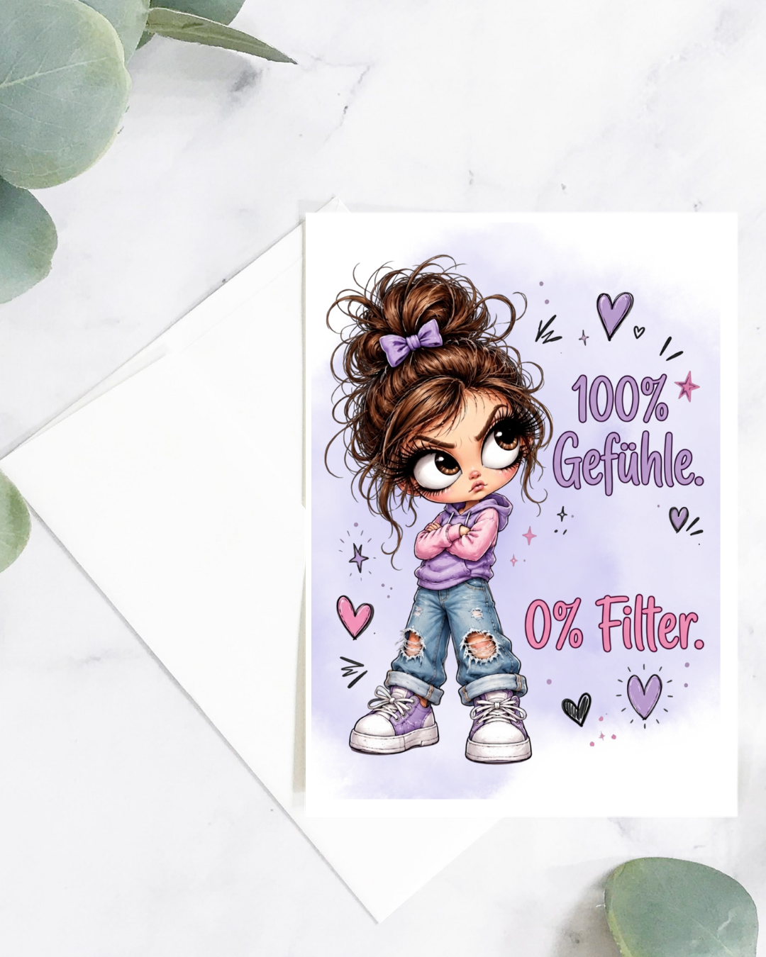 Grußkarte mit DTF-Veredelung & Umschlag – 100 Prozent Gefühle