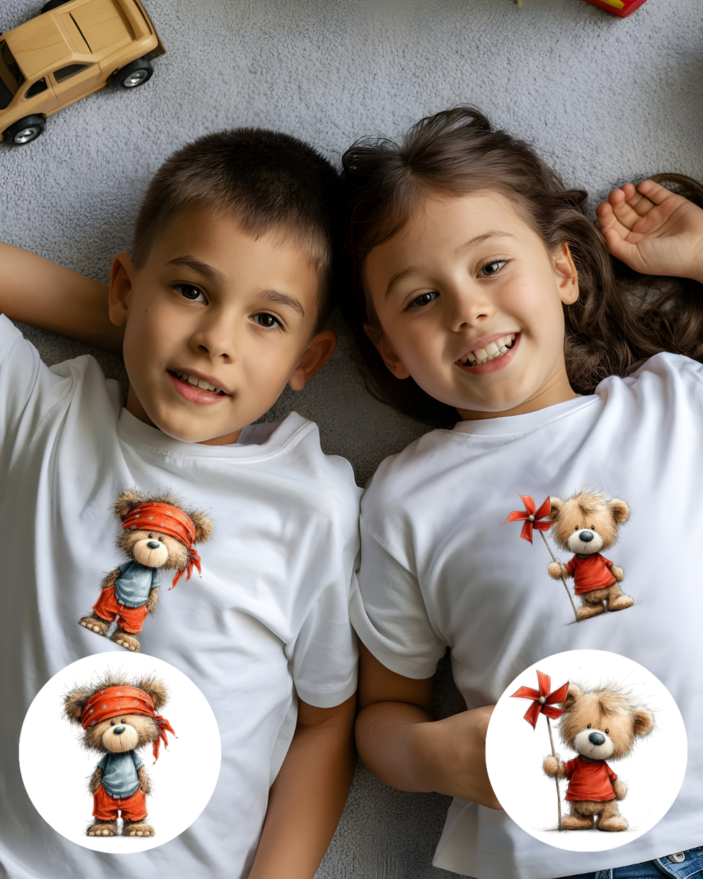 Bügelbilder-Set „Teddy Bär Sommer“ | DIN A4 Bogen mit 12 Motiven zum Aufbügeln für Kinder