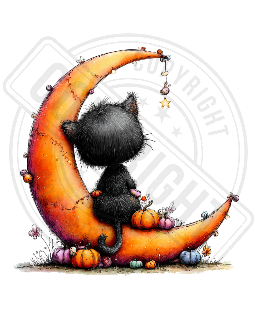 Bügelbild - Mond Katze