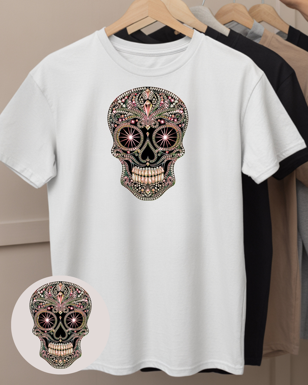 Bügelbild - Totenkopf Glitzer braun