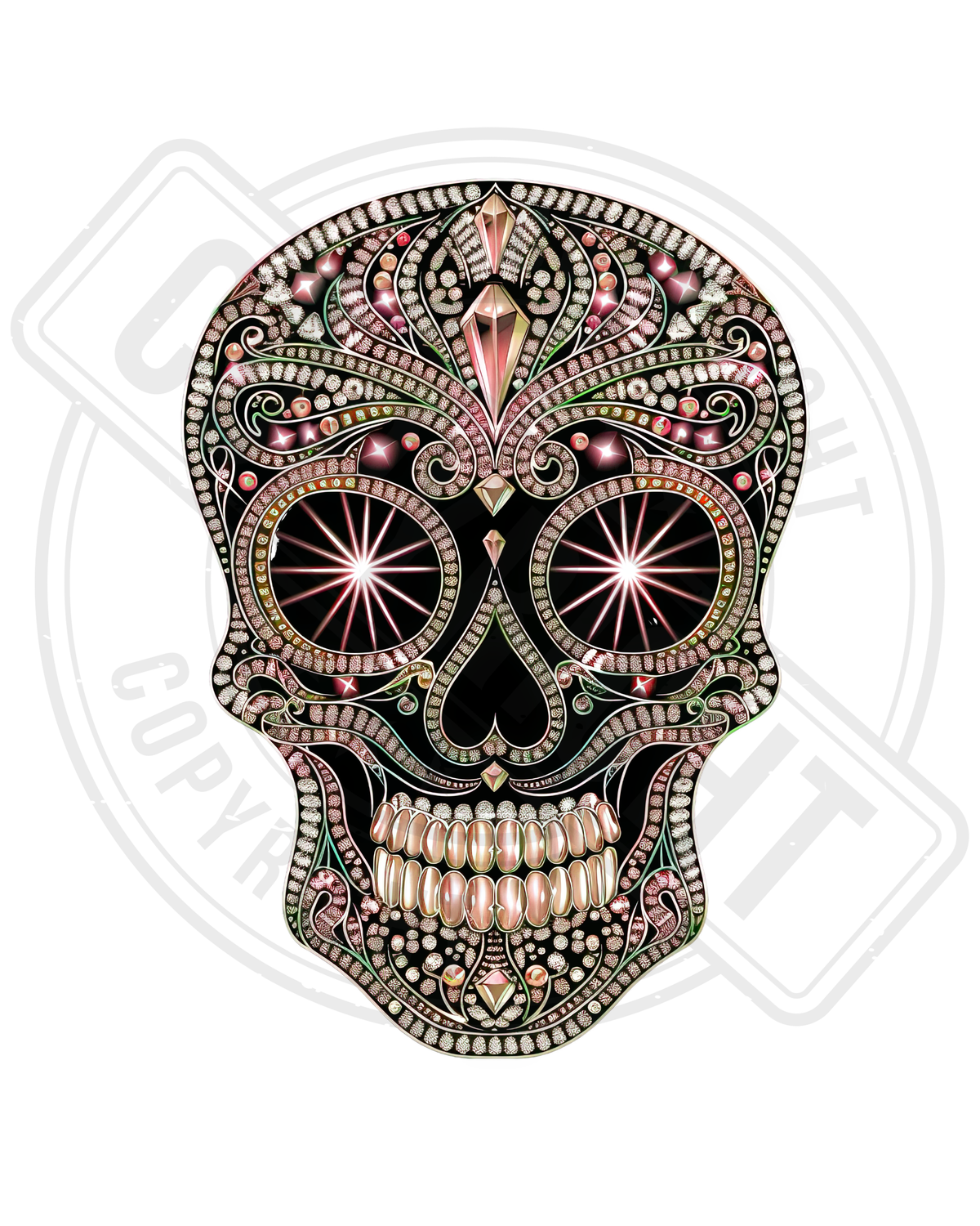 Bügelbild - Totenkopf Glitzer braun