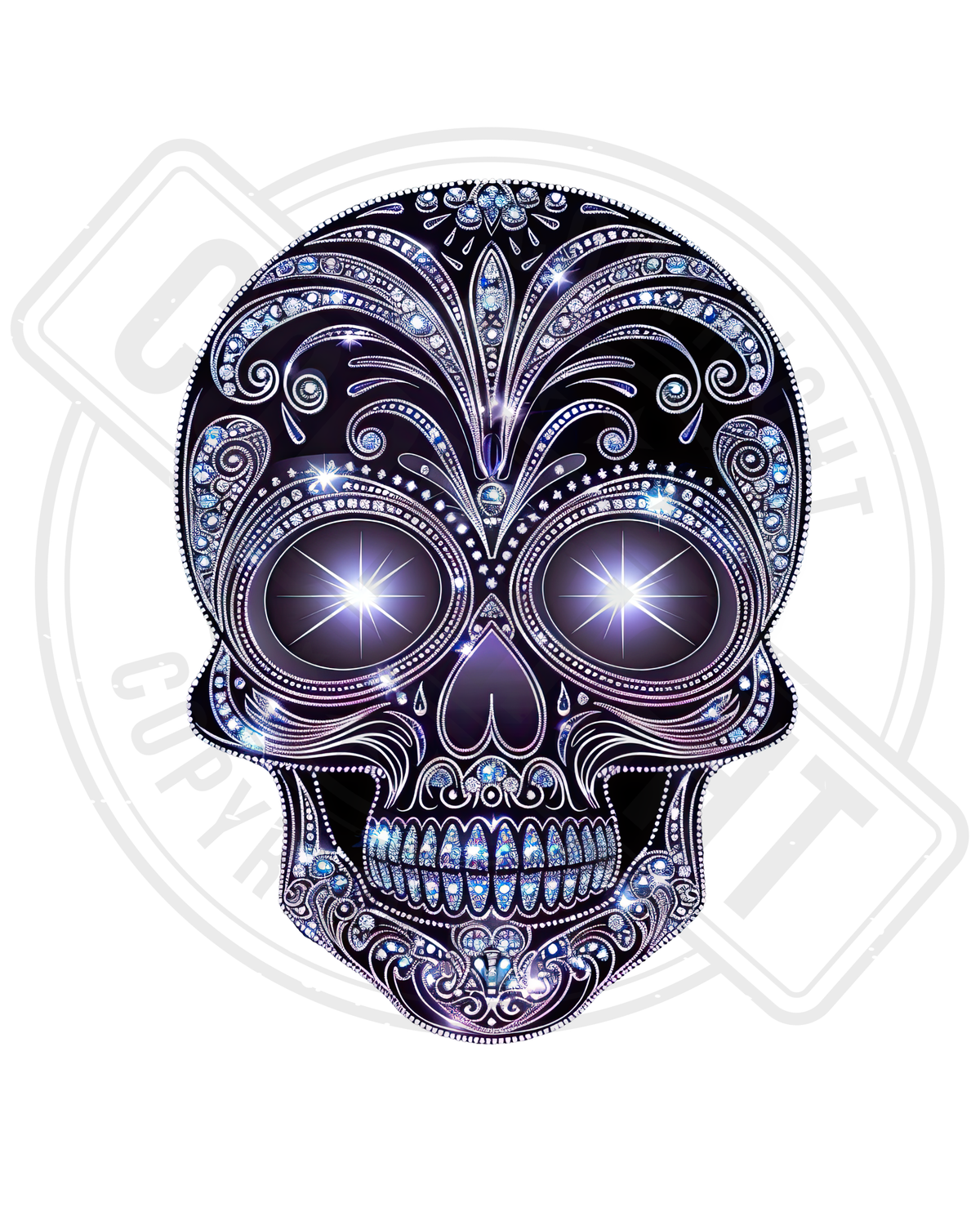 Bügelbild - Totenkopf Glitzer blau-violett