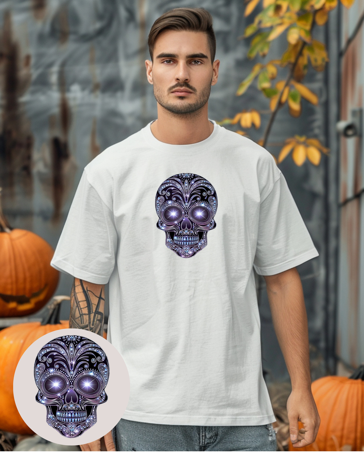 Bügelbild - Totenkopf Glitzer blau-violett