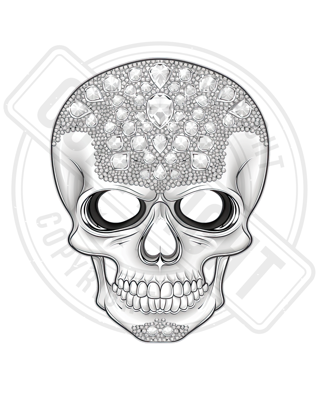 Bügelbild - Totenkopf Glitzer weiß