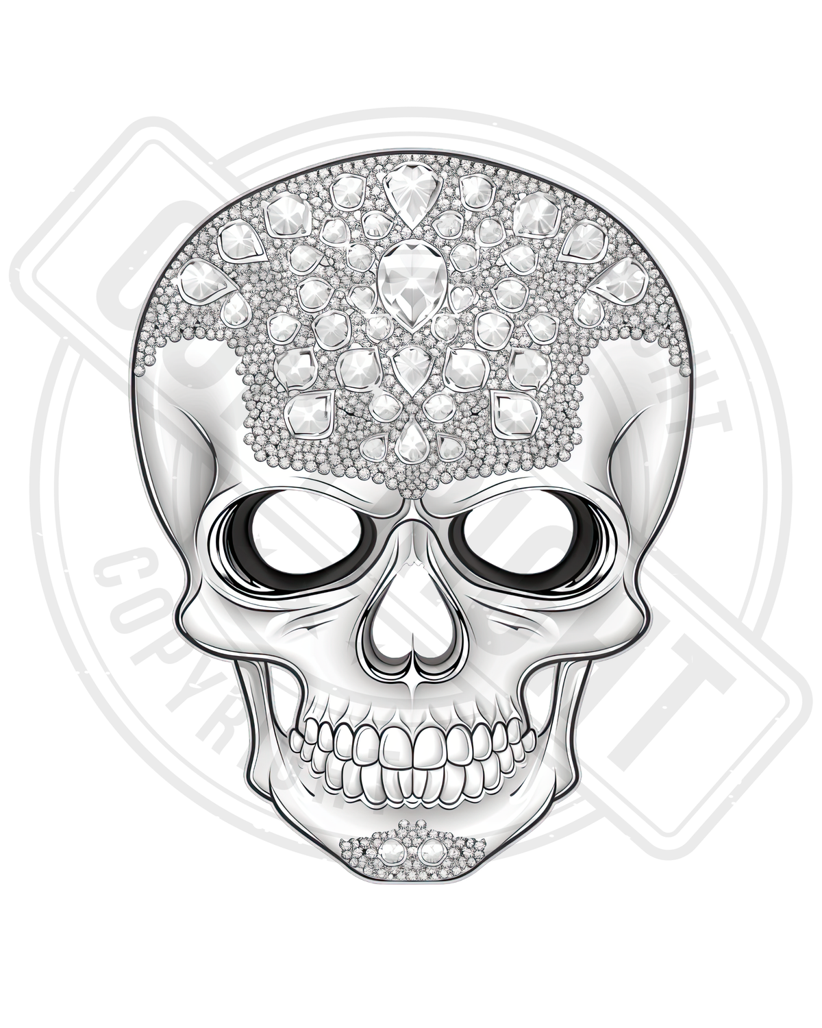 Bügelbild - Totenkopf Glitzer weiß