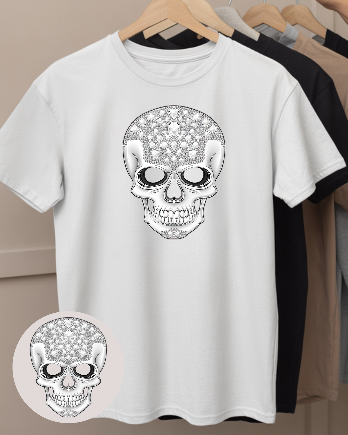 Bügelbild - Totenkopf Glitzer weiß