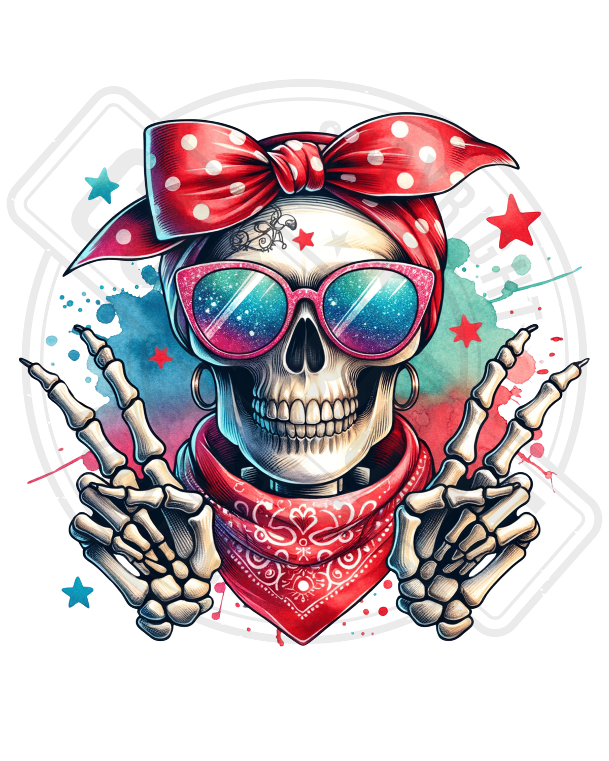 Bügelbild - Totenkopf Bandana Tuch rot