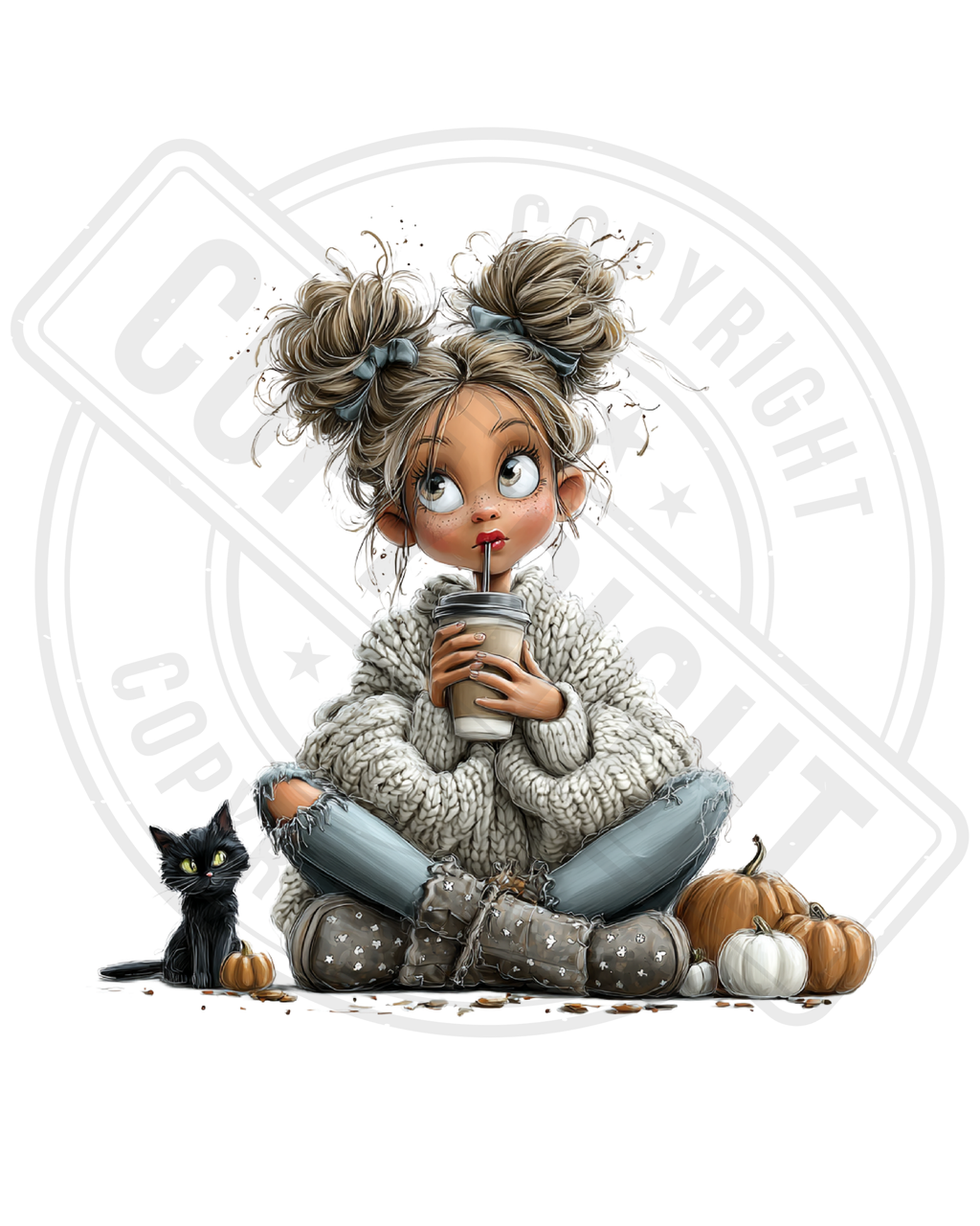 Bügelbild - Girl mit schwarzer Katze