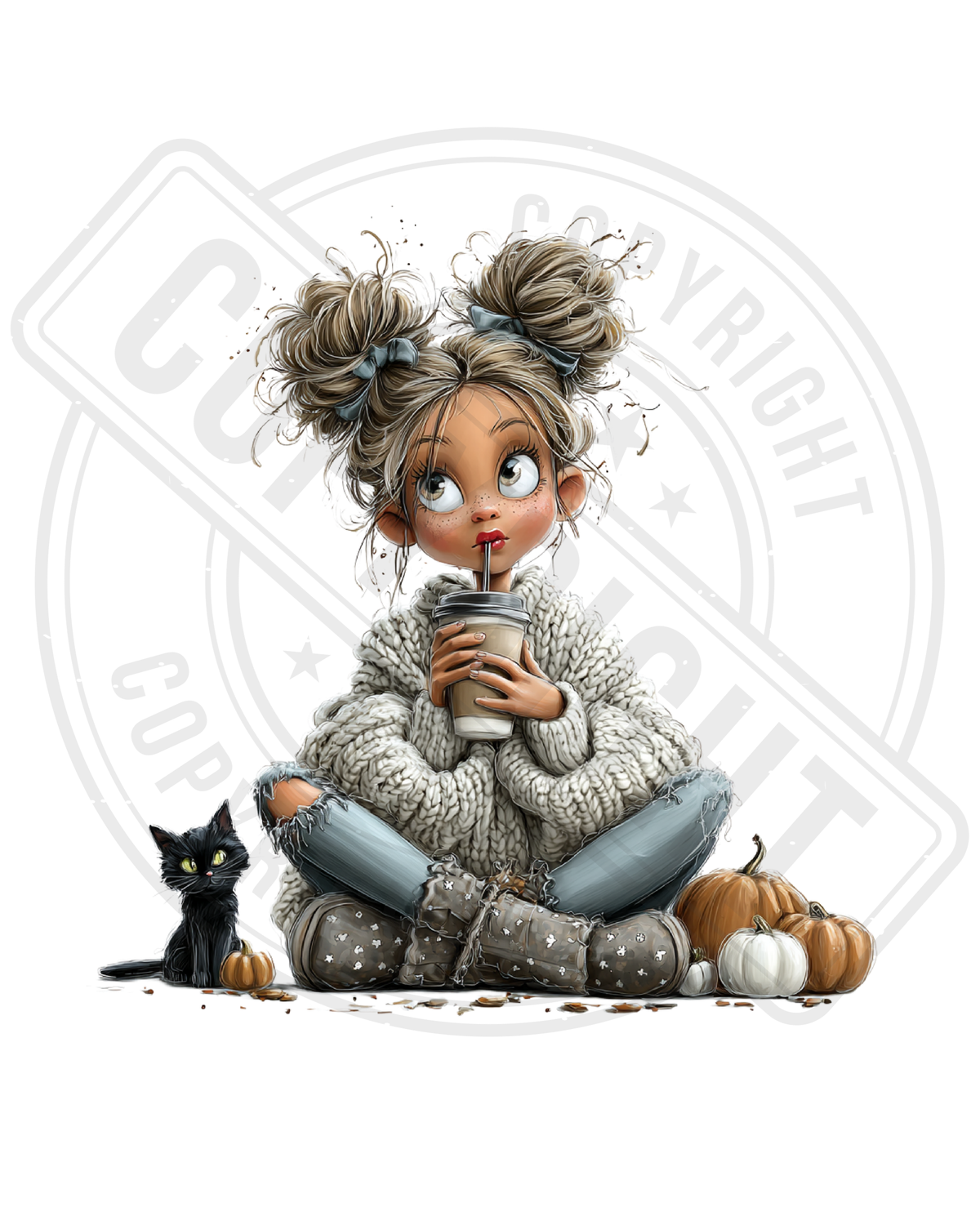 Bügelbild - Girl mit schwarzer Katze