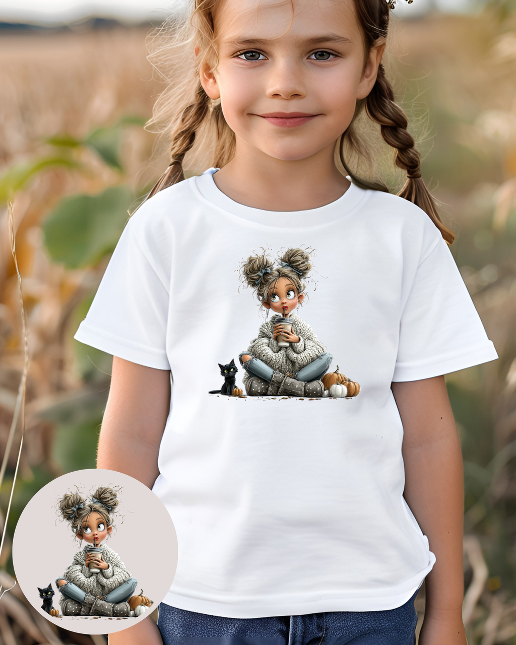 Bügelbild - Girl mit schwarzer Katze