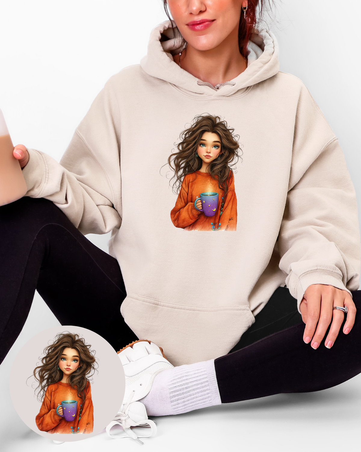 Bügelbild - Mädchen im orangen Pulli
