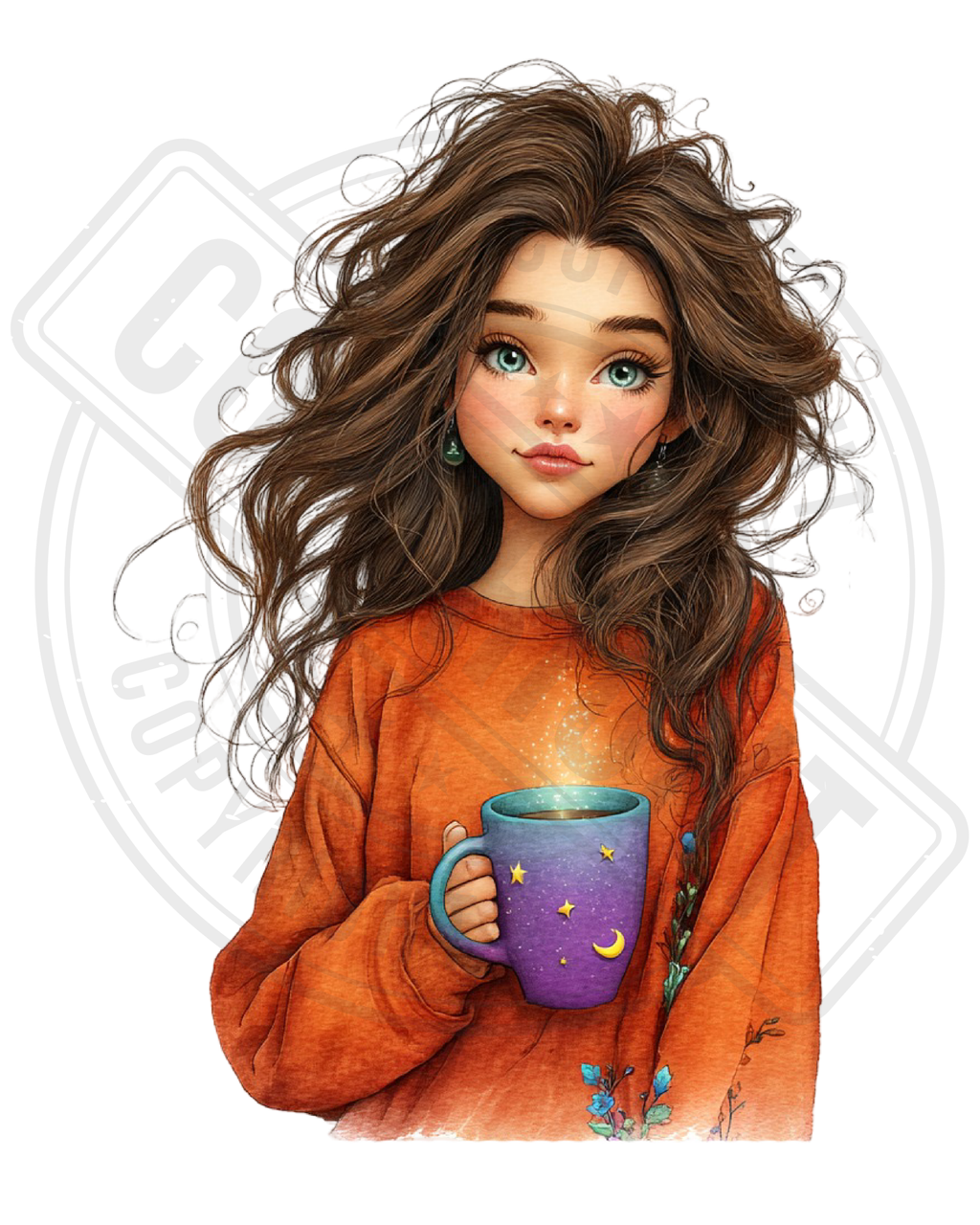 Bügelbild - Mädchen im orangen Pulli