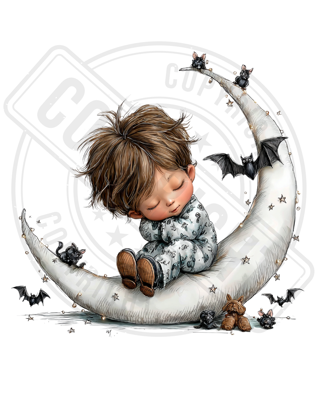 Bügelbild - Junge mit Mond