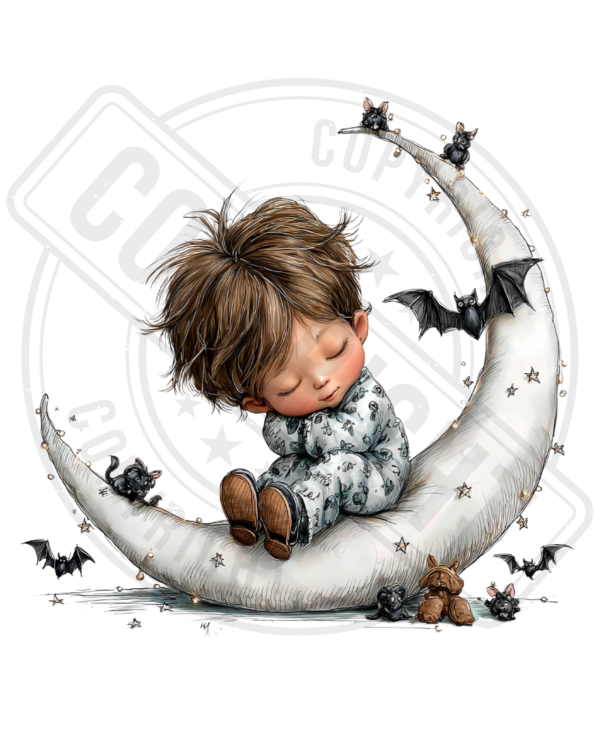 Bügelbild - Junge mit Mond